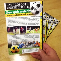 Local Football Club's 'New Girls Welcome' flyer
